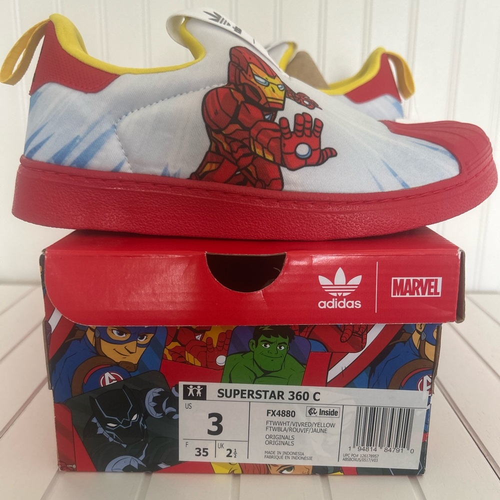 Adidas Originals Boys Superstar 360 Slip-On Marvel Iron Man Sneakers